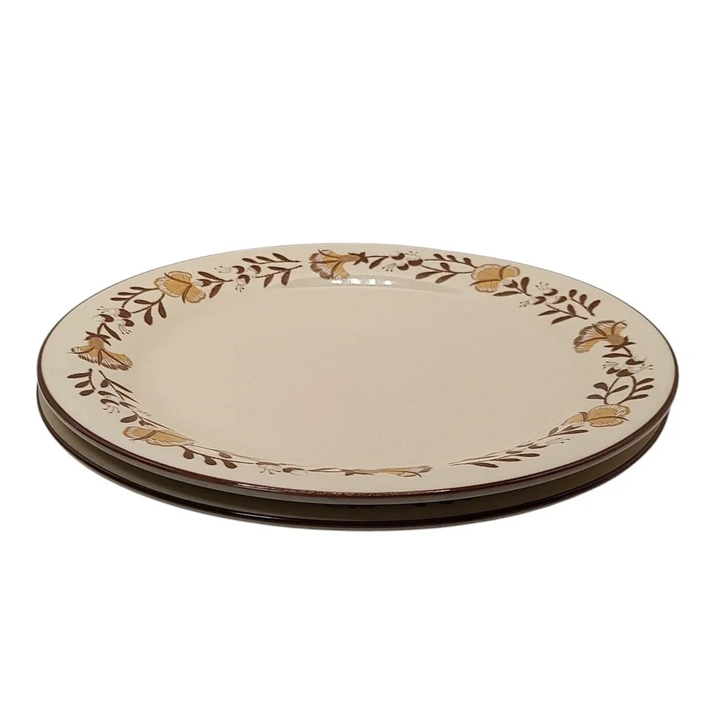 International China Dinner Plate 1776 Liberty Brown Stoneware 70s Set of Two SEE